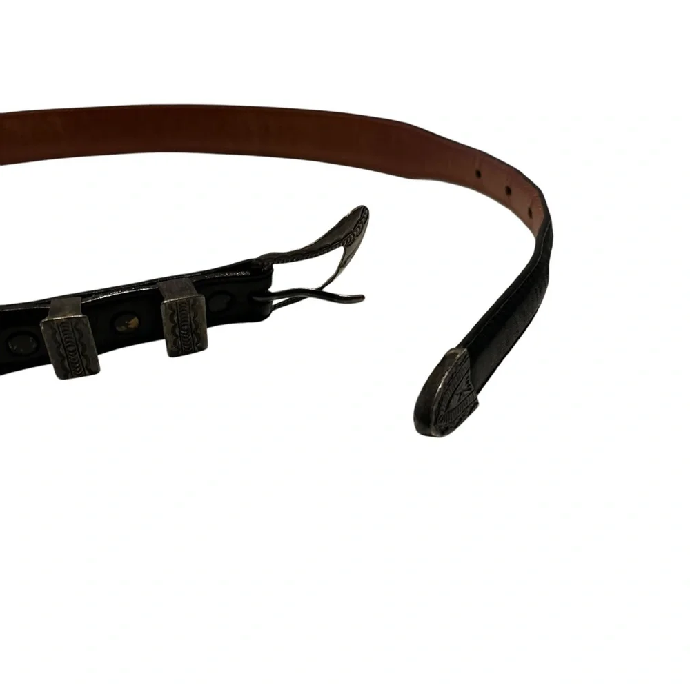 Alexander’s Belts & Buckles Genuine Black Leather Sterling Buckle Belt